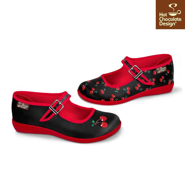 Chocolaticas® CHERRY BLACK Mary Jane pour femmes - Chaussure plate - Rétro éclectique