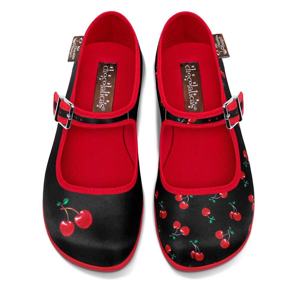 Chocolaticas® CHERRY BLACK Mary Jane pour femmes - Chaussure plate - Rétro éclectique