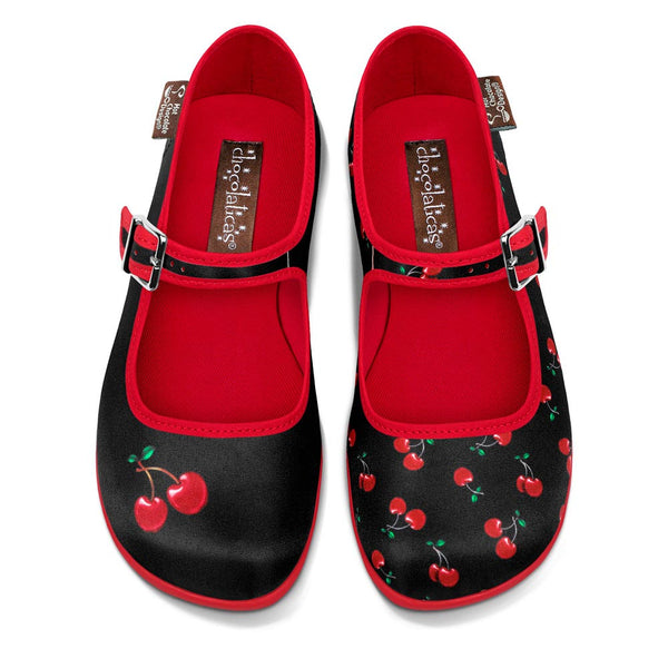 Chocolaticas® CHERRY BLACK Mary Jane pour femmes - Chaussure plate - Rétro éclectique