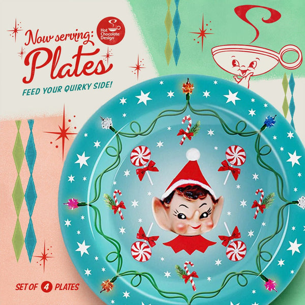 Chocolaticas® Kitschy Christmas Set of Plates - Retro Eclectic